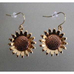 Sunflower Earrings Enamel & Gold Plated Hypoallergenic Boho Dangle Drop